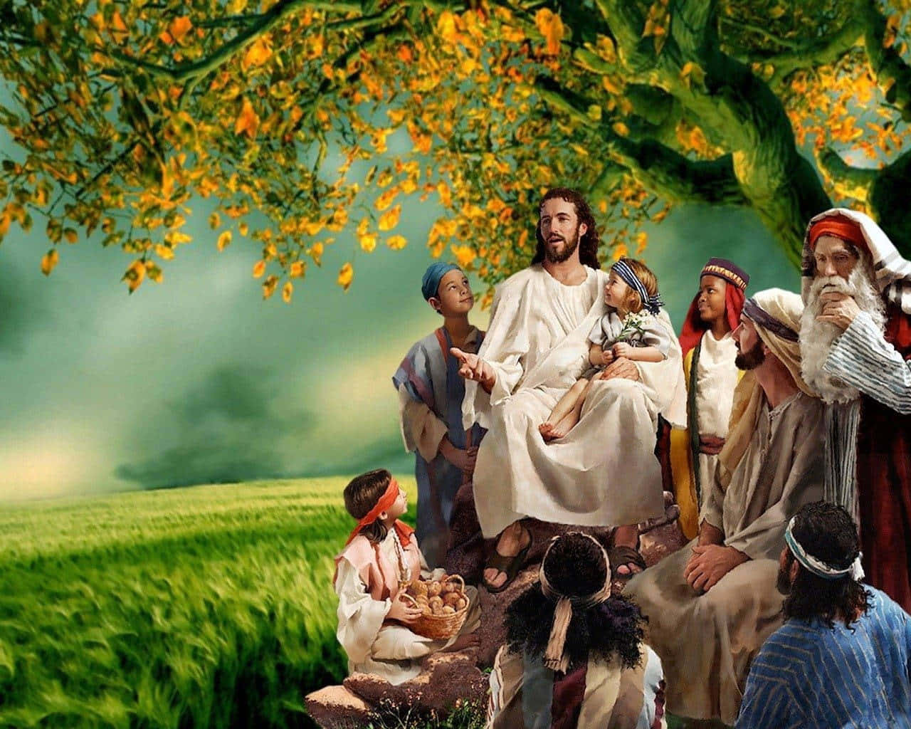 Jesu Kristus taler under en træbillede tapet