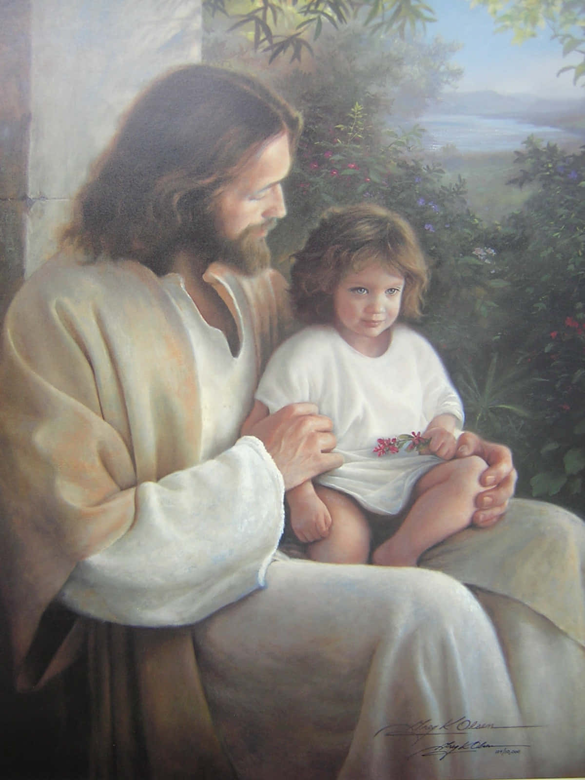 Barnet lytter til Jesus Kristus-billede