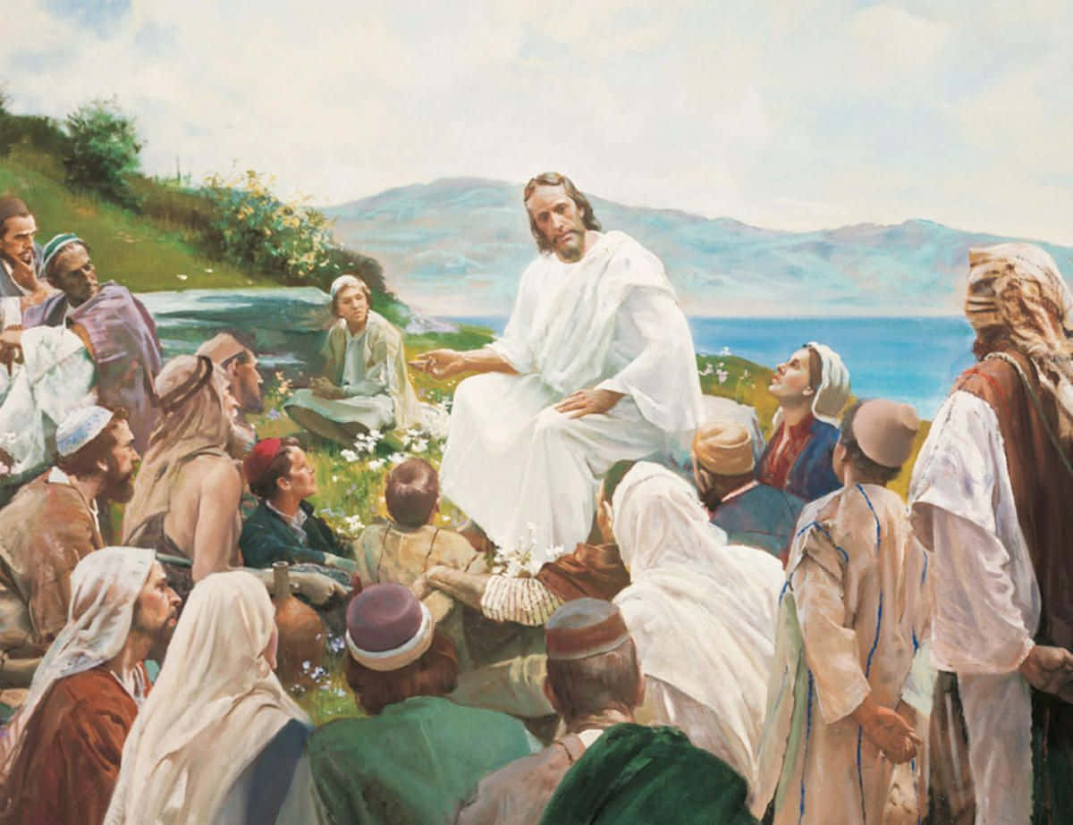 Billede af Jesus Kristus, der leder en prædiken, pynte væggen.