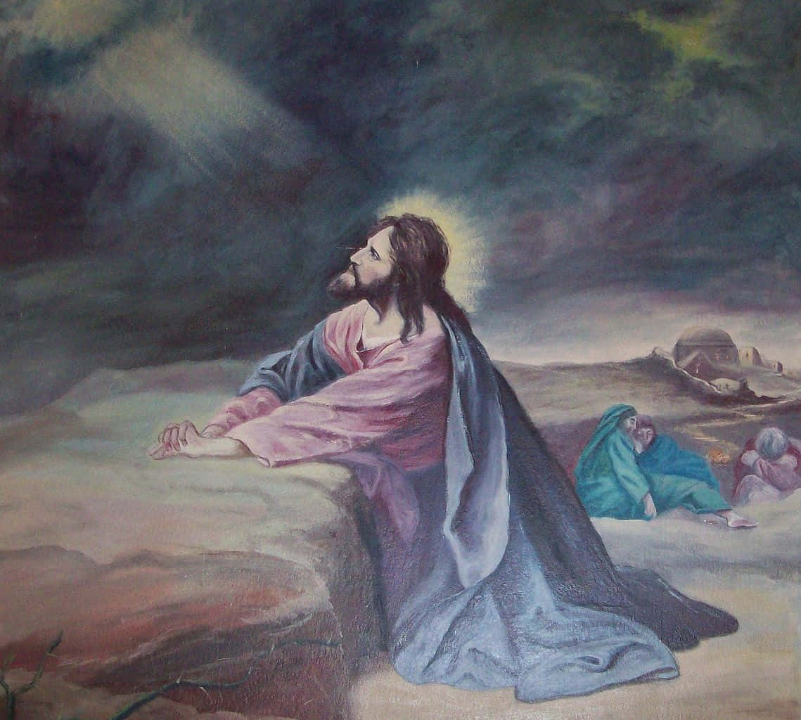 Jesus kneels in prayer. Wallpaper