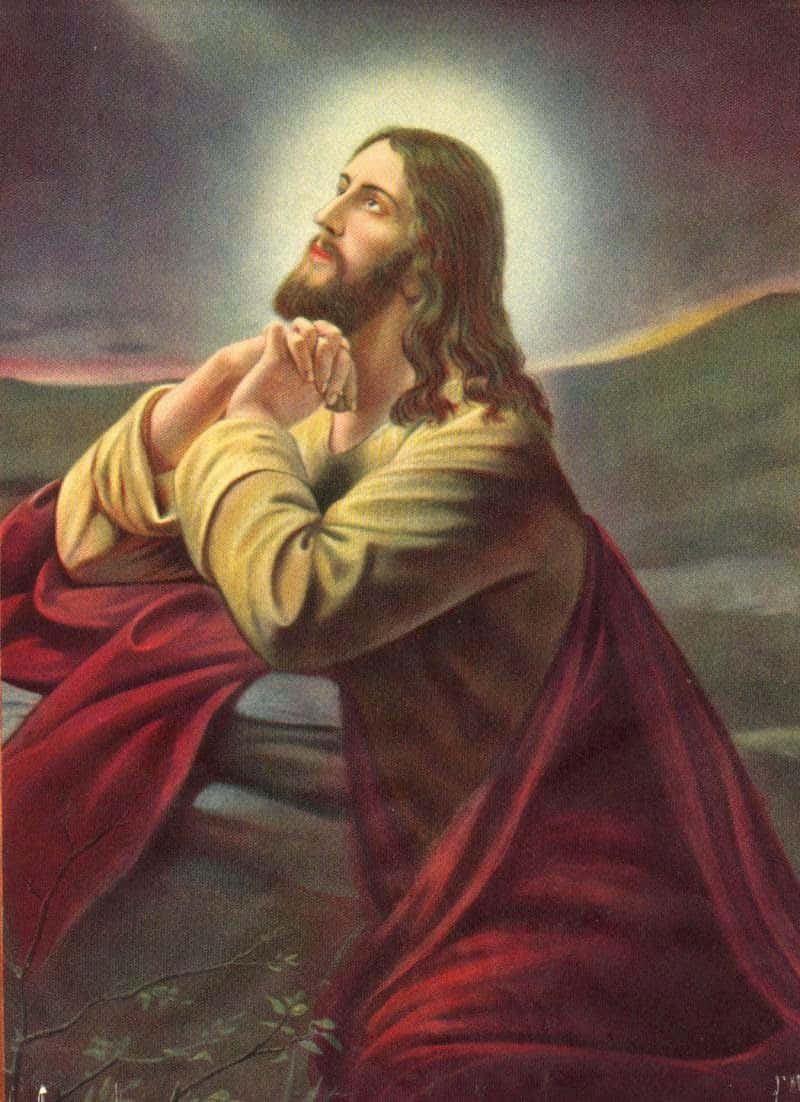 Gesùin Preghiera Con Le Mani Sulle Ginocchia Sfondo
