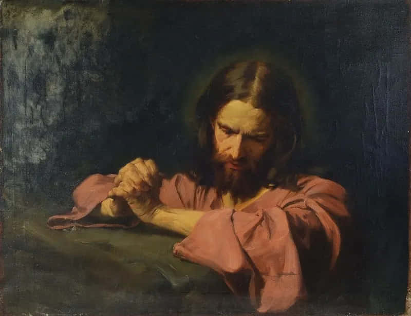 Enmålning Av Jesus Som Ber Wallpaper