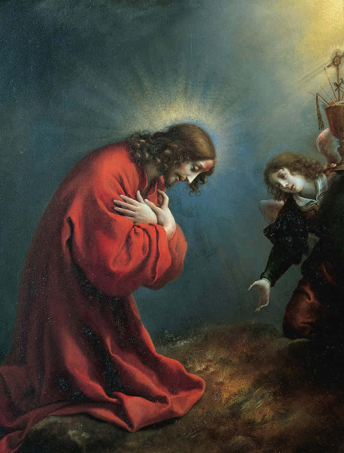 A peaceful image of Jesus Christ, kneeling in prayer Wallpaper