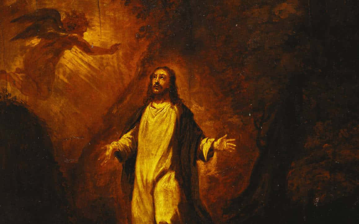 Jesus Praying Under a Starry Sky Wallpaper