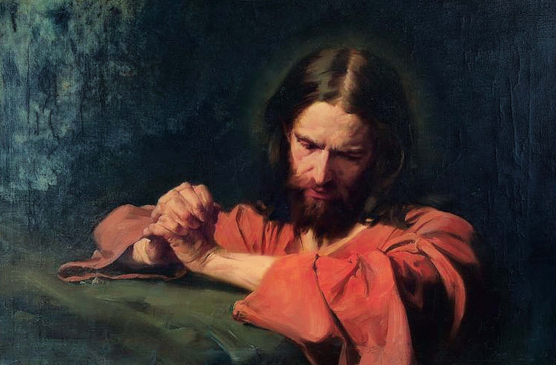 Jesus kneeling in prayerful devotion. Wallpaper