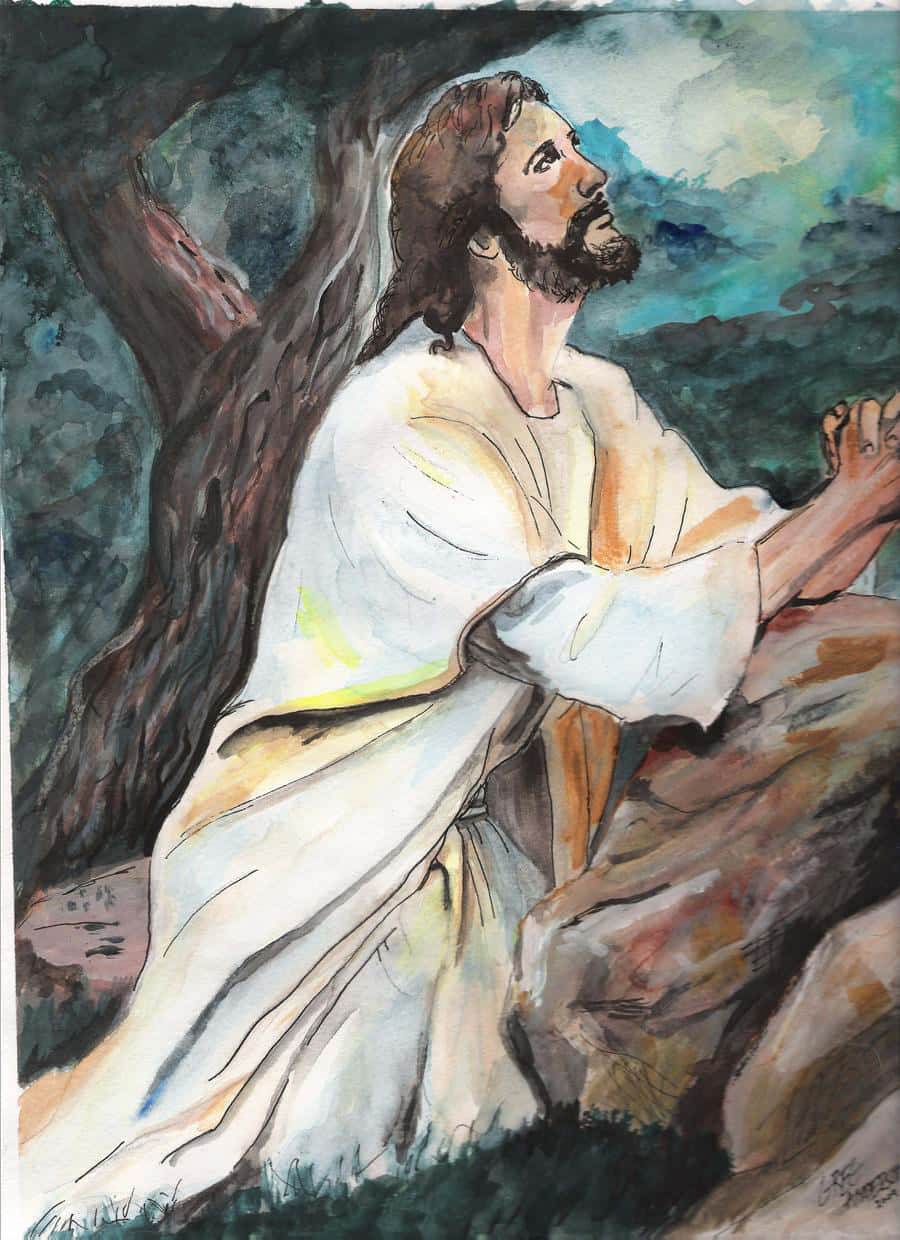Jesusbetend Im Garten Von Gethsemane Wallpaper