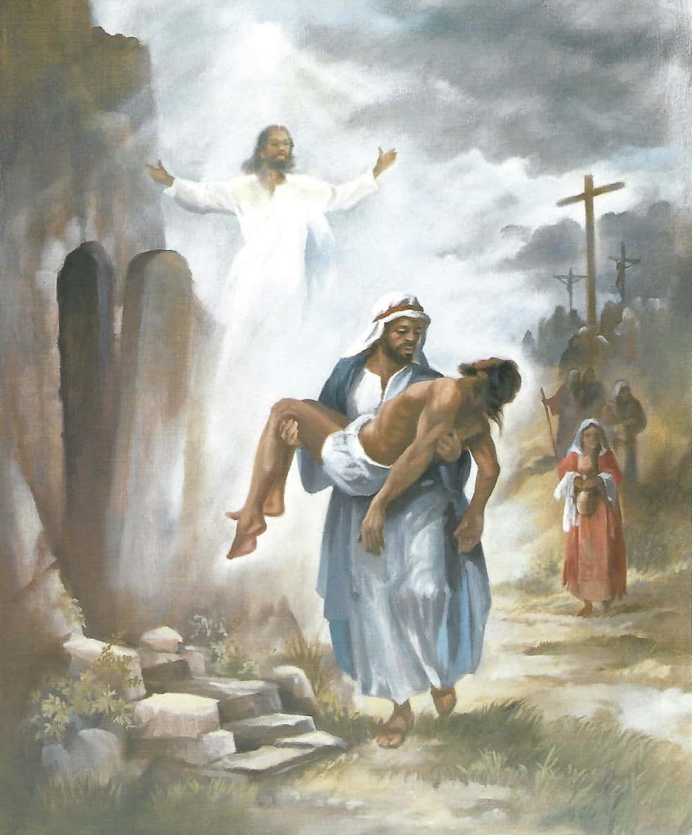 Jesus Christ triumphantly rising from the tomb on Resurrection Sunday Wallpaper