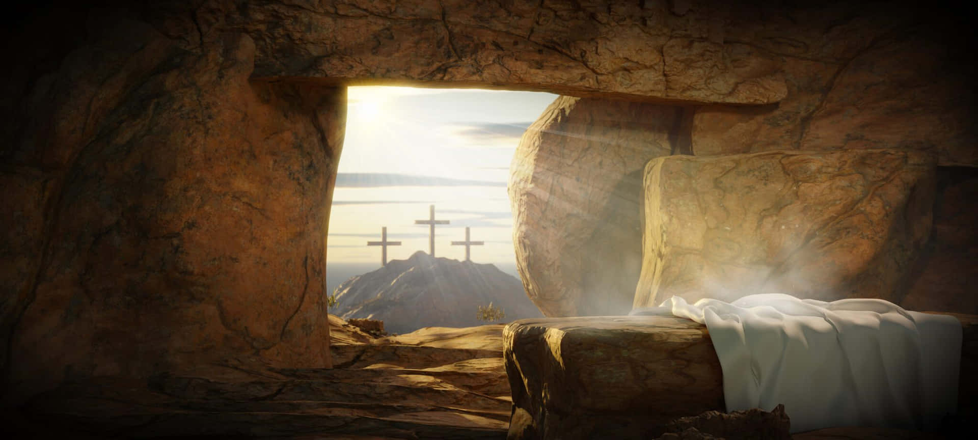 Immaginedella Tomba Vuota Di Gesù Con Croce