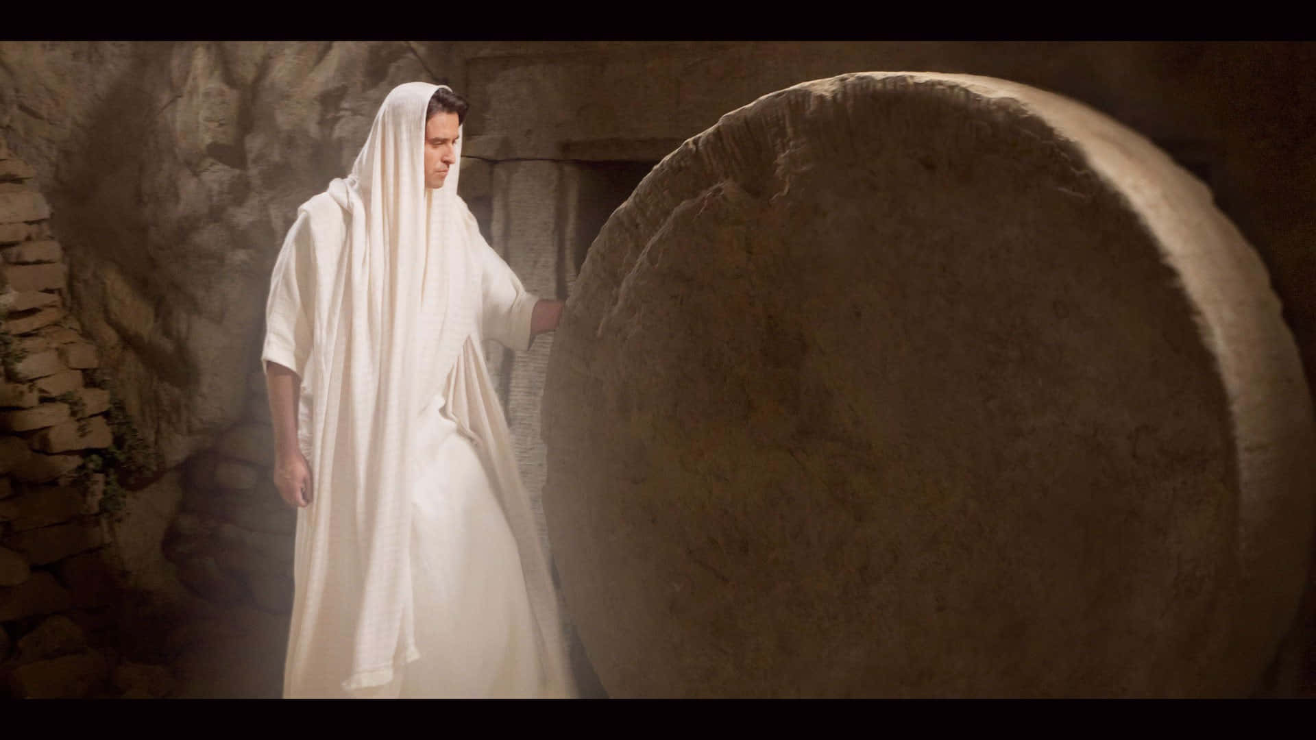 Immaginedella Tomba Di Gesù Con La Porta Rocciosa Che Si Apre