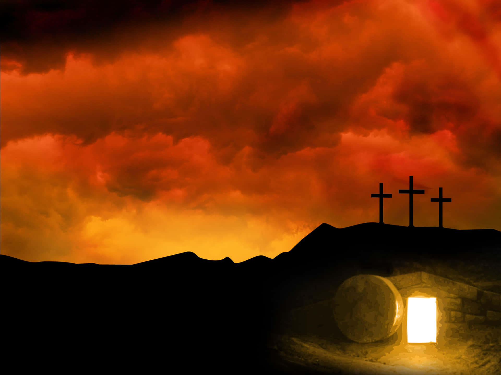 Jesusgrav I Solnedgången På Himlen Bild