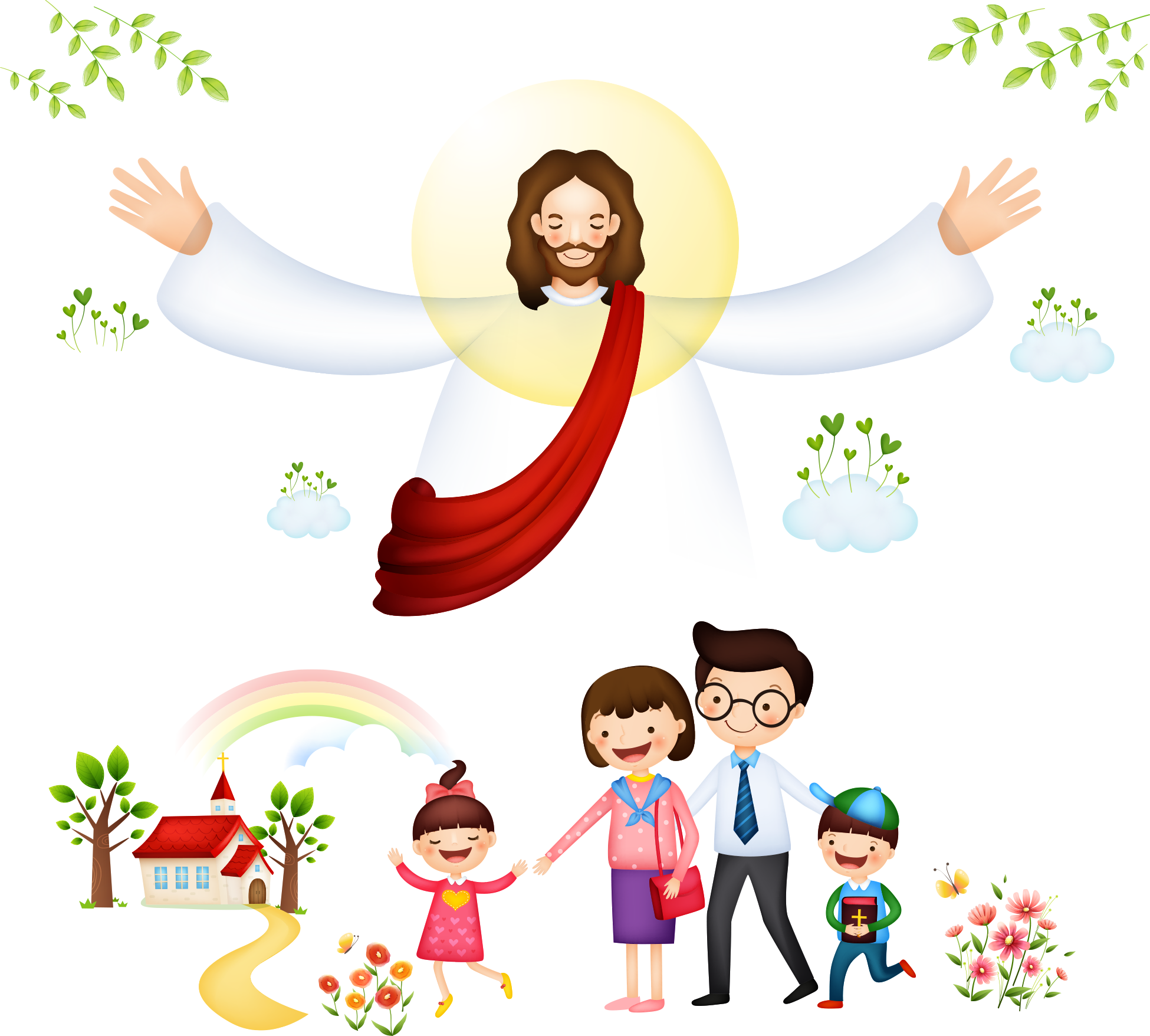 Download Jesus Welcoming Family Cartoon 