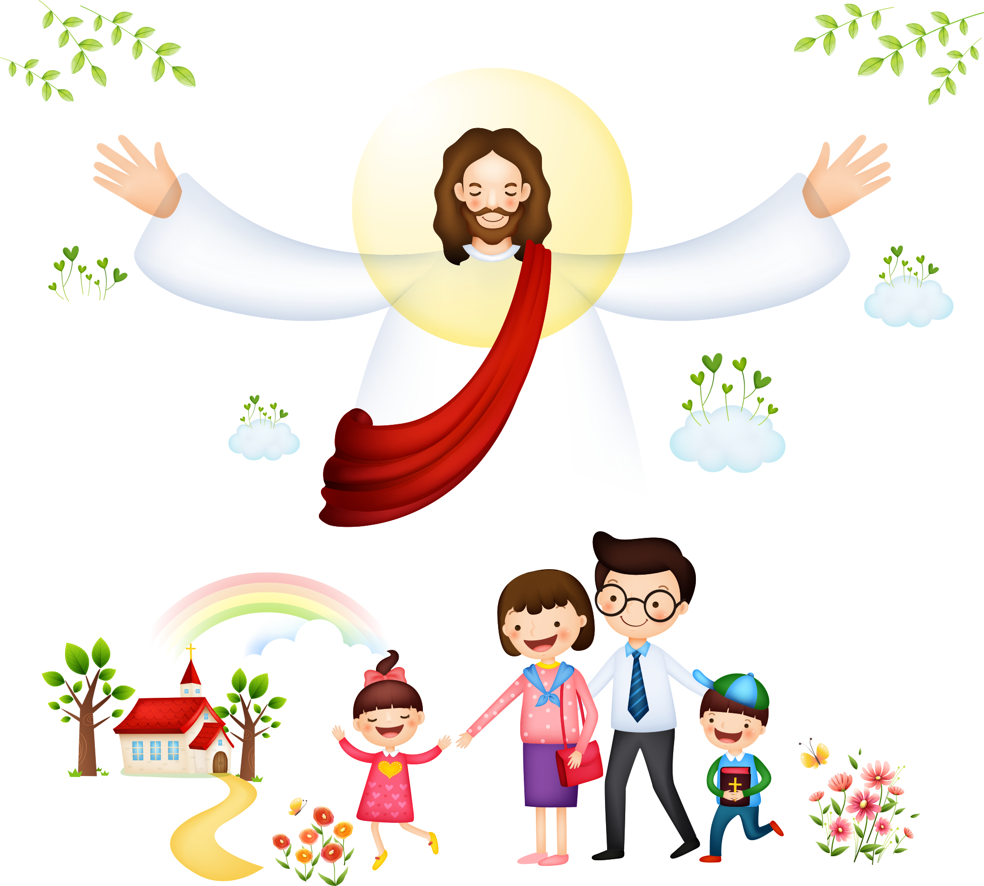 Jesus Welcoming Family Cartoon PNG