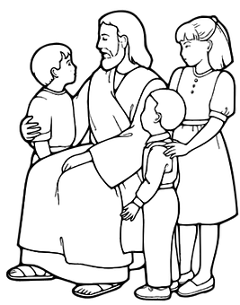 Jesus With Children Line Art PNG