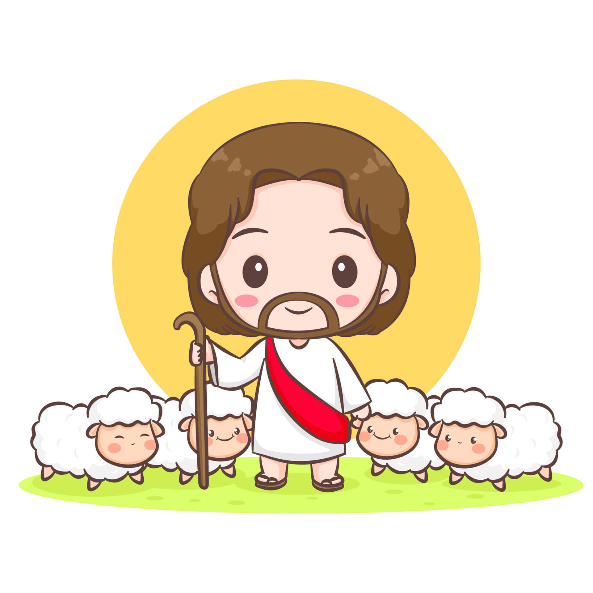Jesus Christ, the Good Shepherd, lovingly tending to his sheep Wallpaper