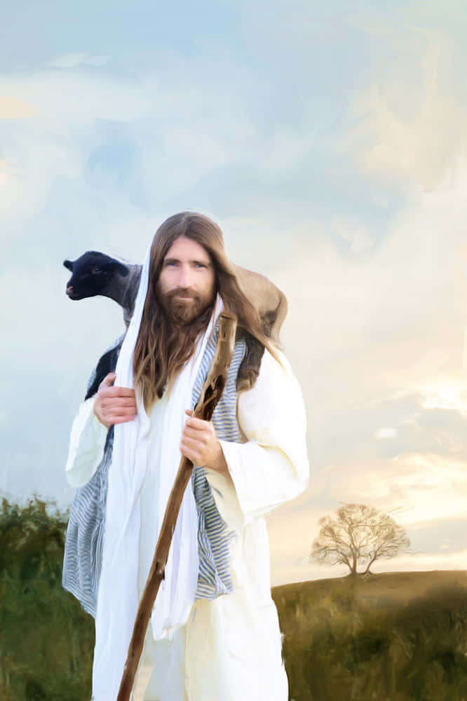 Jesus With Sheep - A Symbol of Love and Guidance Wallpaper