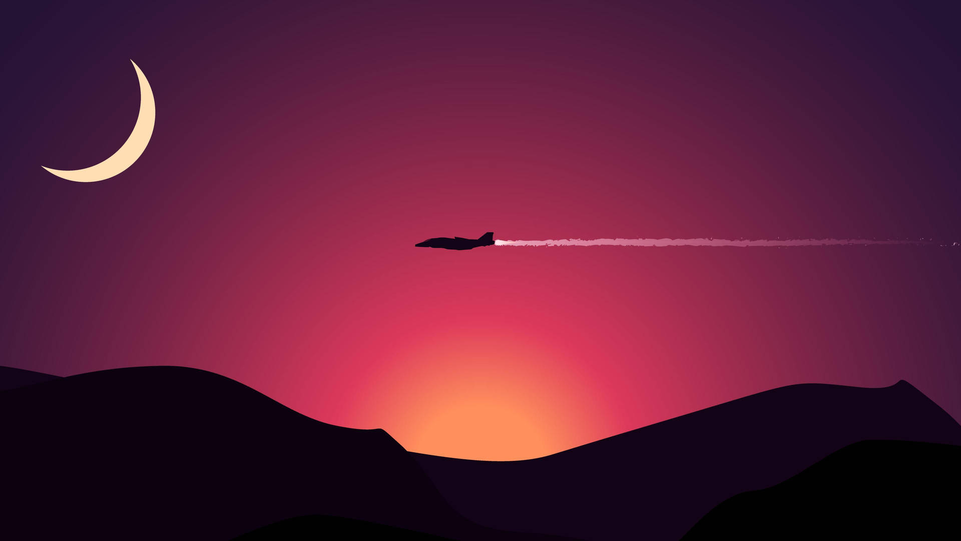 Jet Flying In The Fuchsia Sky 4k Flat Art Wallpaper