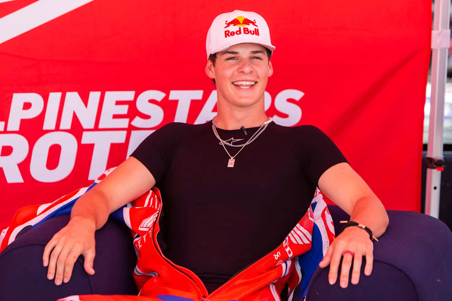 Download Jett Lawrence Smiling Red Bull Athlete Wallpaper | Wallpapers.com