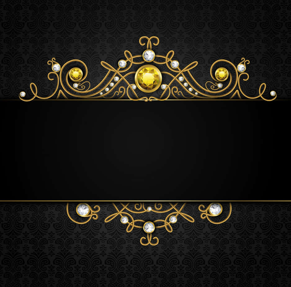 Gold Frame With Pearls On Black Background
