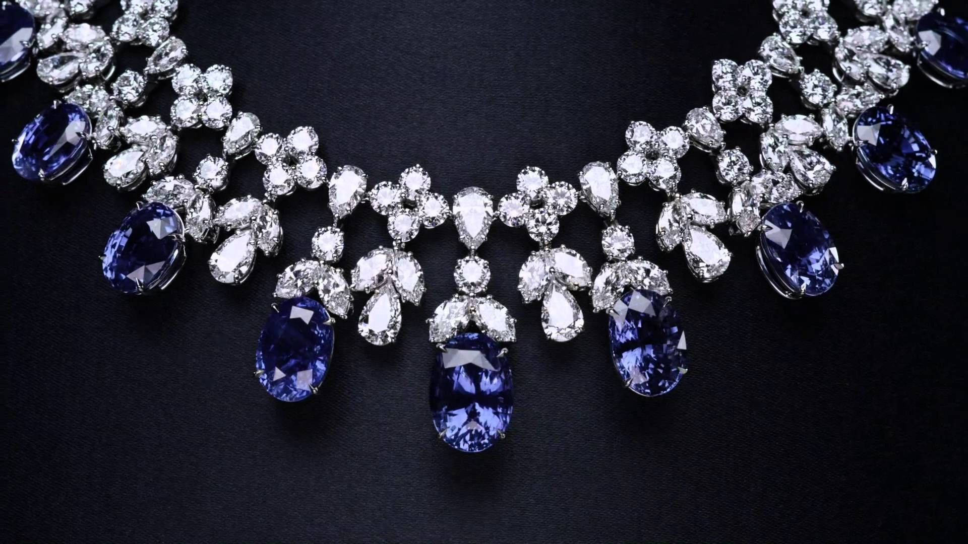 Jewelry Necklace With Blue Diamonds