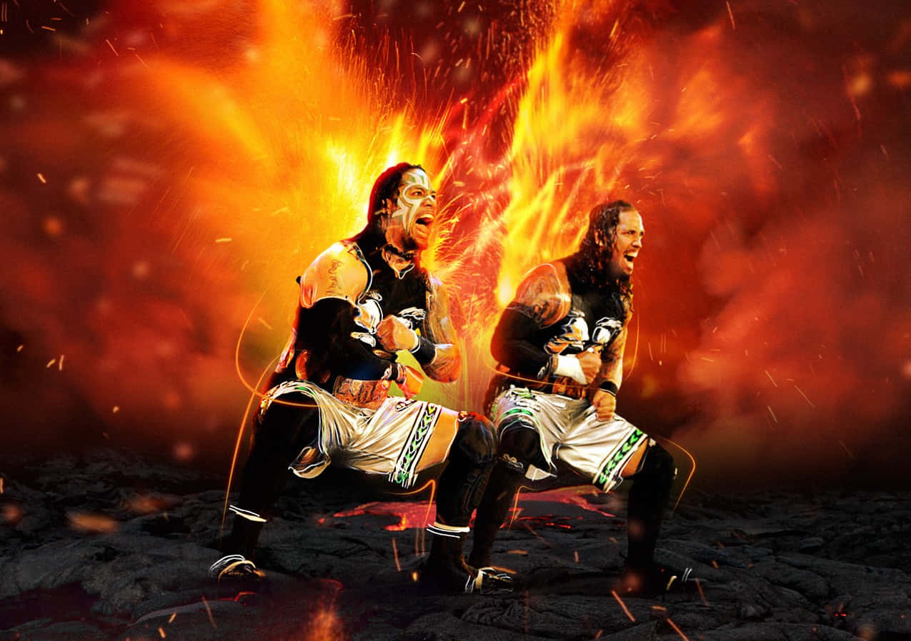 Jey Uso And Jimmy Uso On Fire Wallpaper