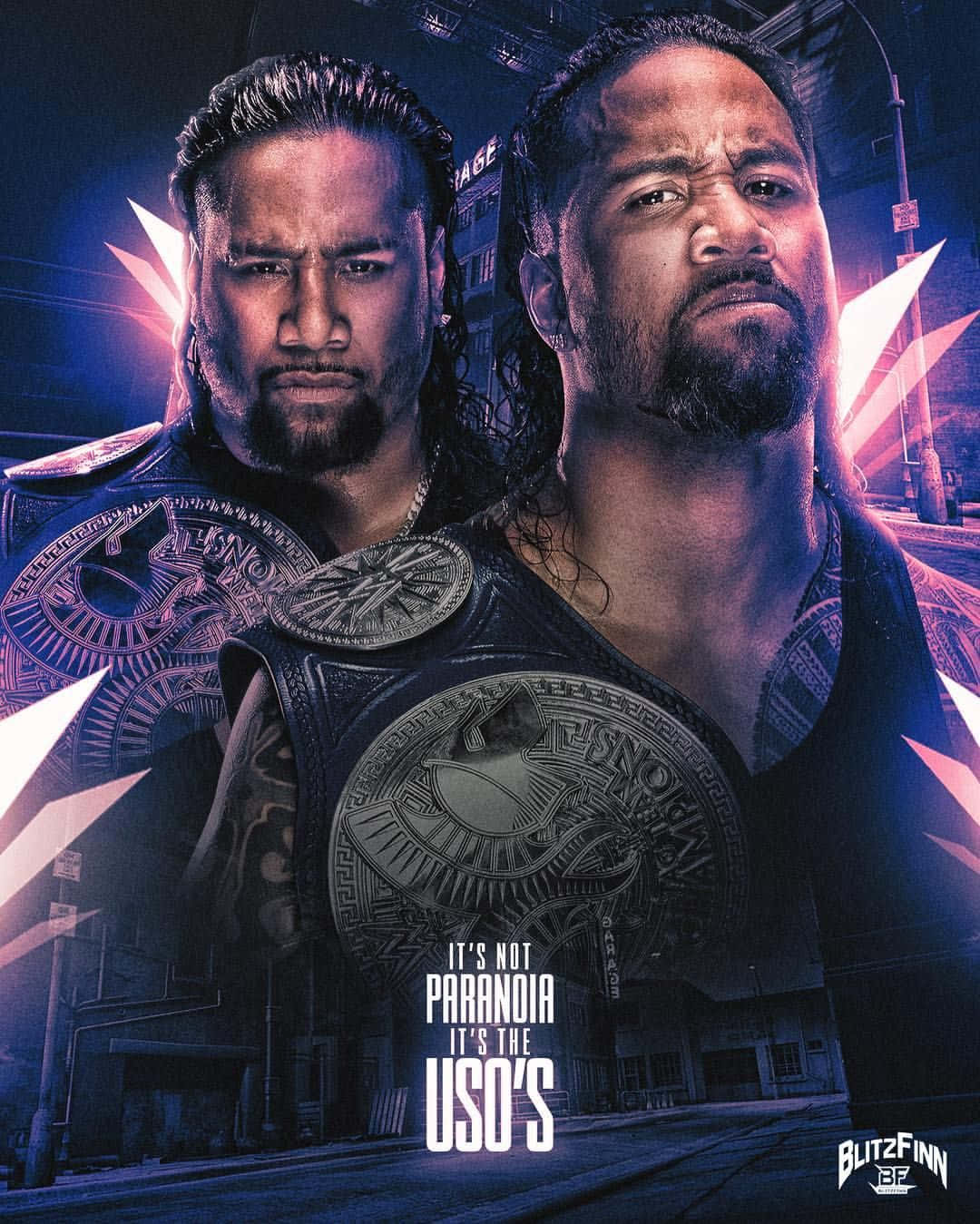 Dynamic Duo - Jey Uso and Jimmy Uso posing for a wrestling poster Wallpaper