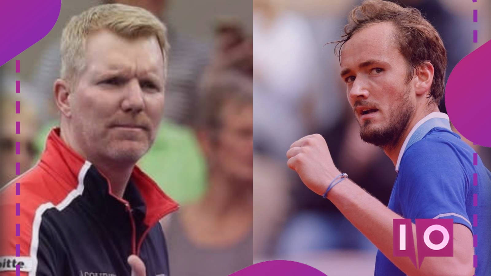 Tennis Legends Jim Courier and Daniil Medvedev Conversing on Court Wallpaper