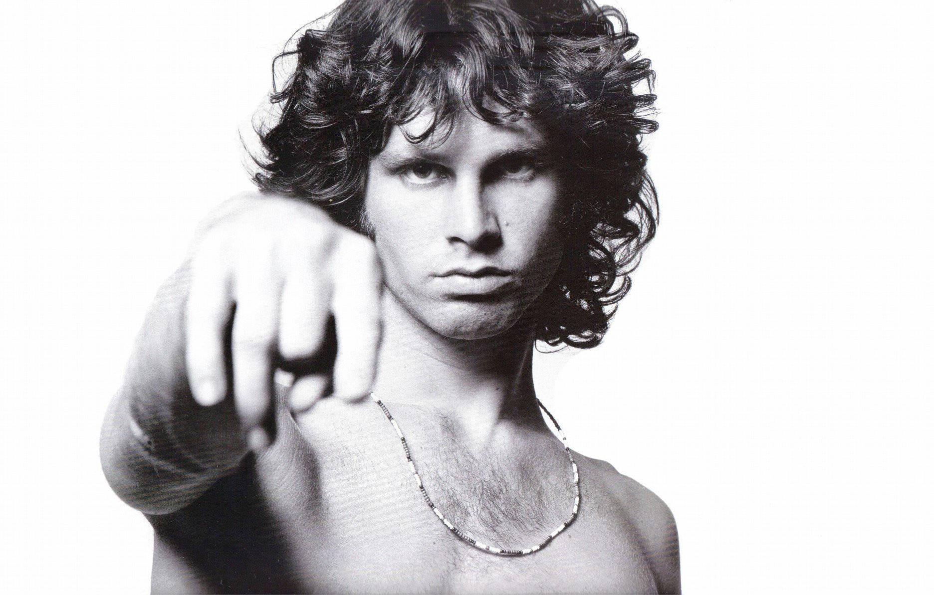 Intense Gaze of Jim Morrison: Portrait in Black and White Wallpaper