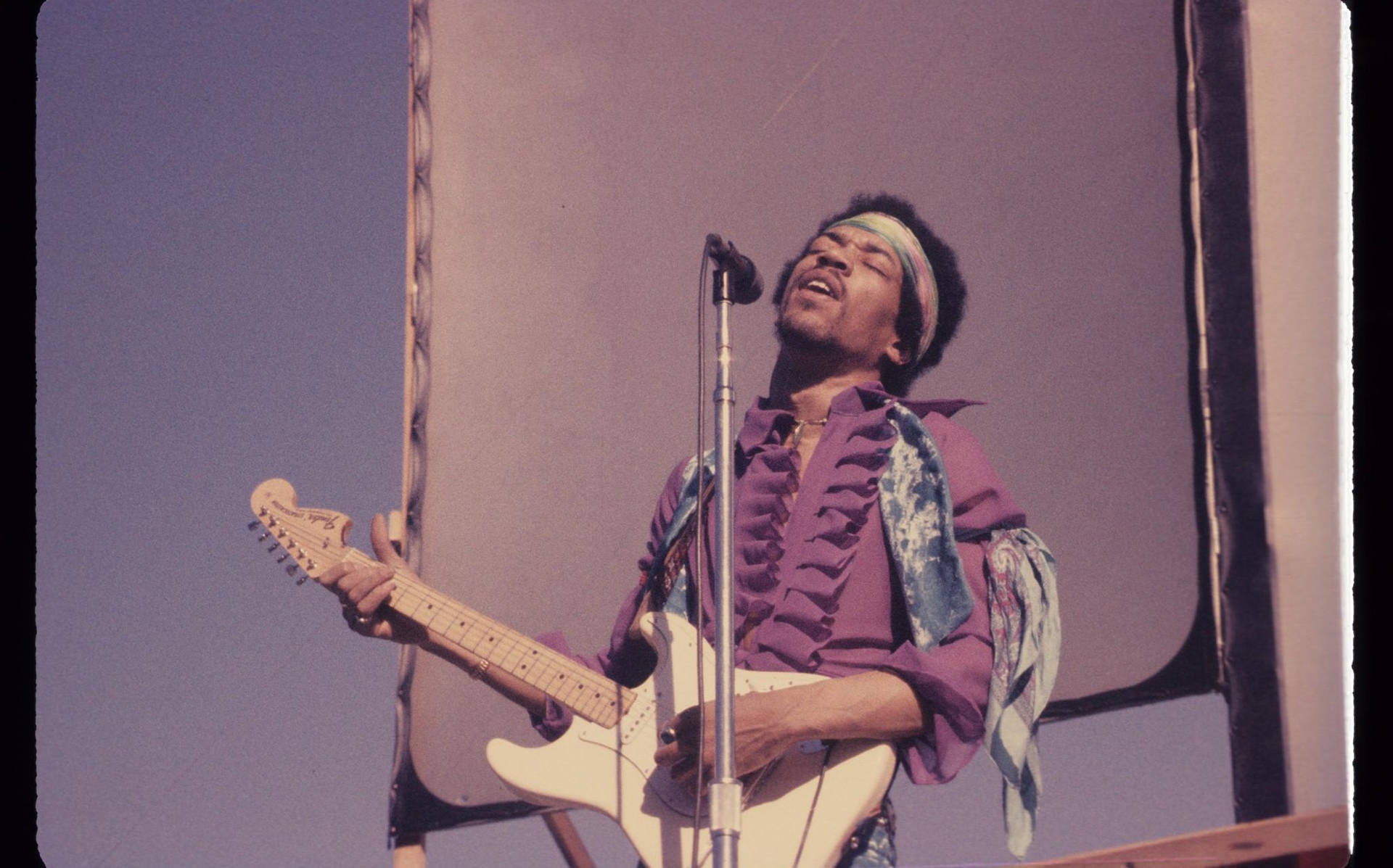 Jimi Hendrix In Violet Chiffon Top Wallpaper
