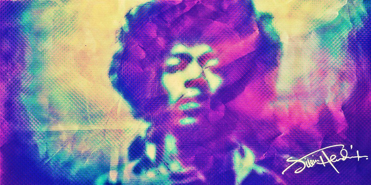 Jimi Hendrix purple blue psychedelic art wallpaper.
