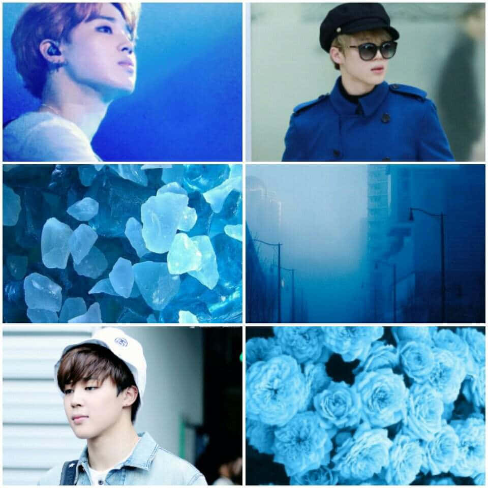 A Collage Of Photos Of Bts Members In Blue Wallpaper