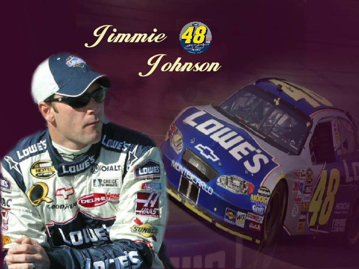 Jimmie Johnson racing in his iconic NASCAR vehicle Wallpaper