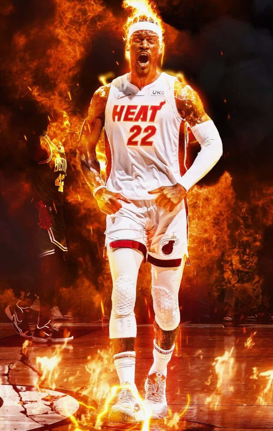 Jimmy Butler Flaming Intensity Miami Heat Wallpaper