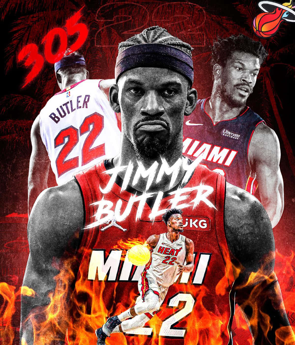 Download Jimmy Butler Miami Heat Fire Background Wallpaper | Wallpapers.com