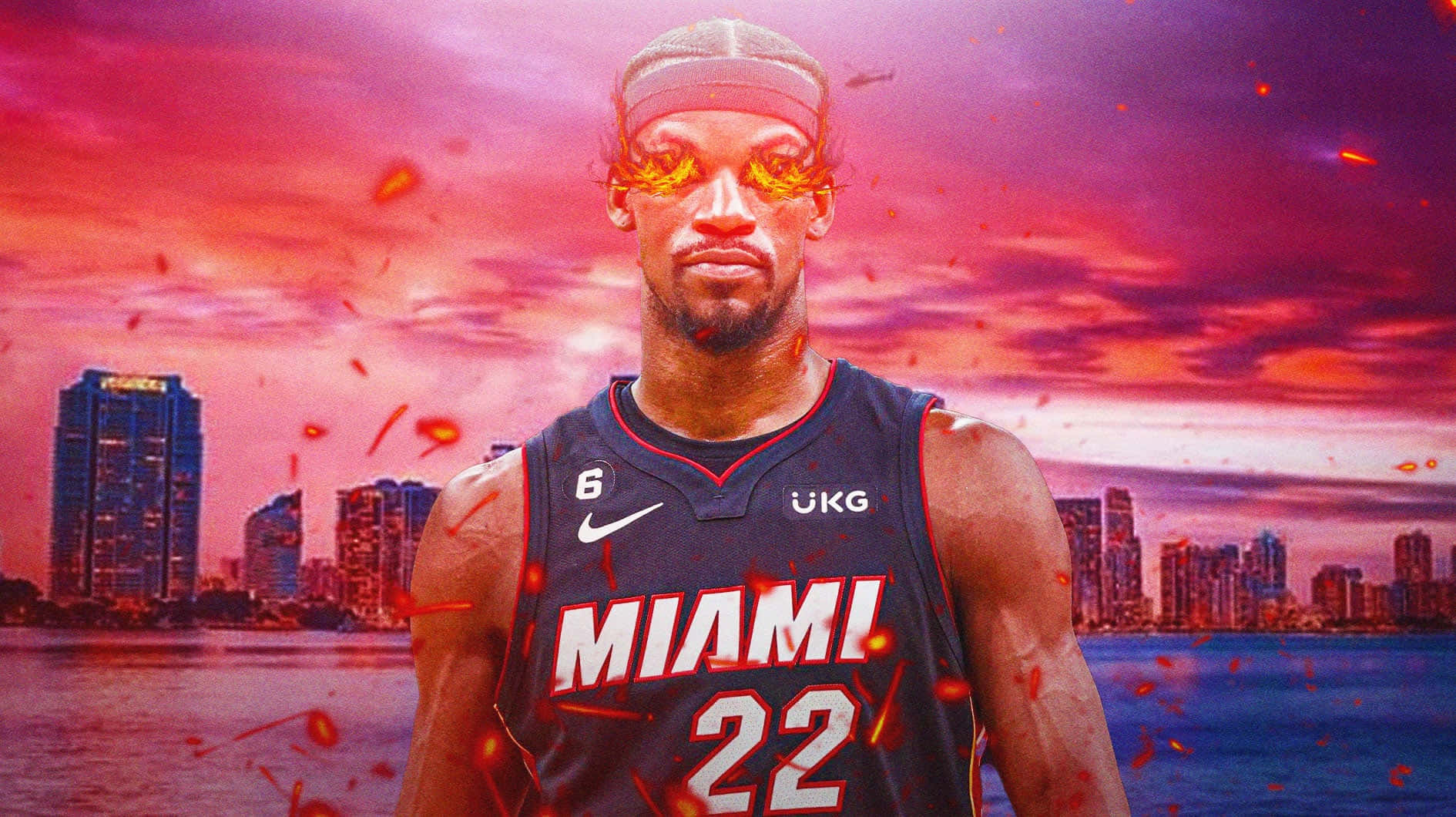 Jimmy Butler Miami Heat Vibrant Cityscape Wallpaper