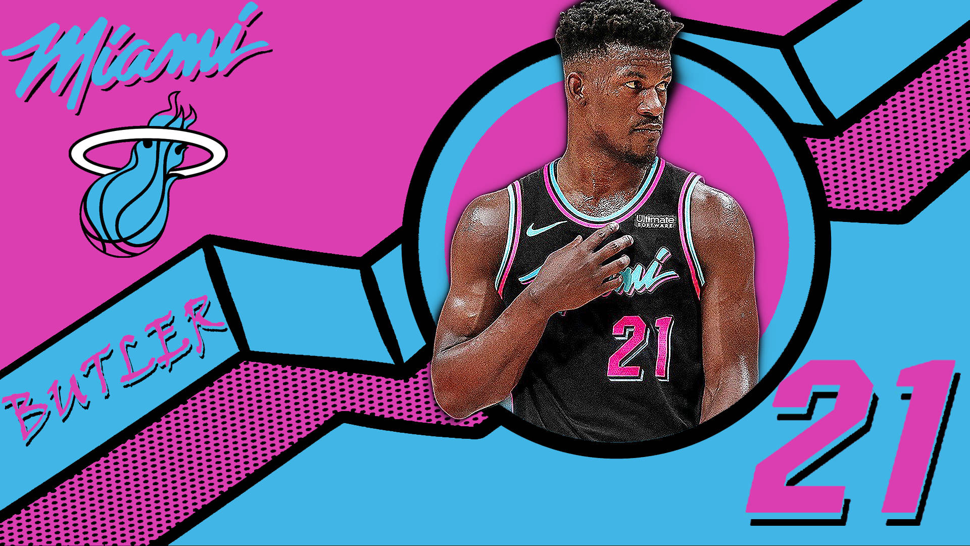 Download Jimmy Butler Neon Blue And Pink Wallpaper 