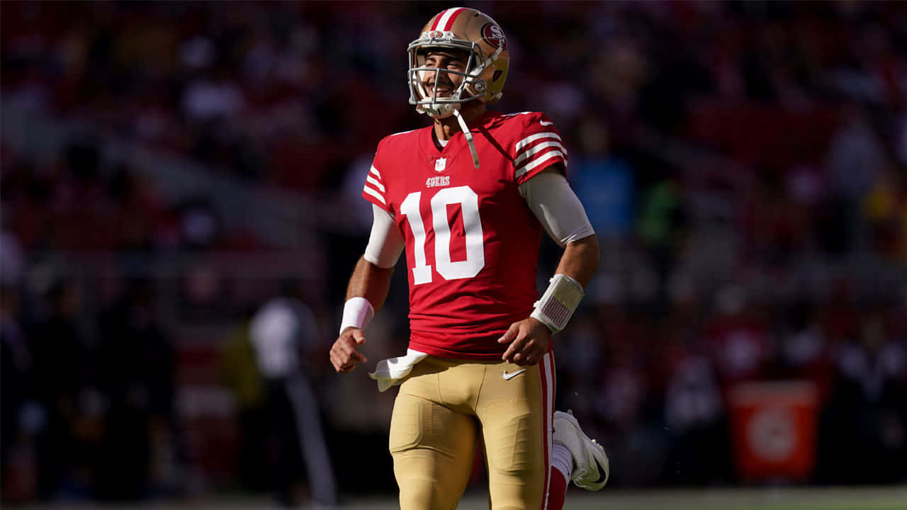 San Francisco 49ers Quarterback, Jimmy Garoppolo, In Actie Op Het Veld Achtergrond