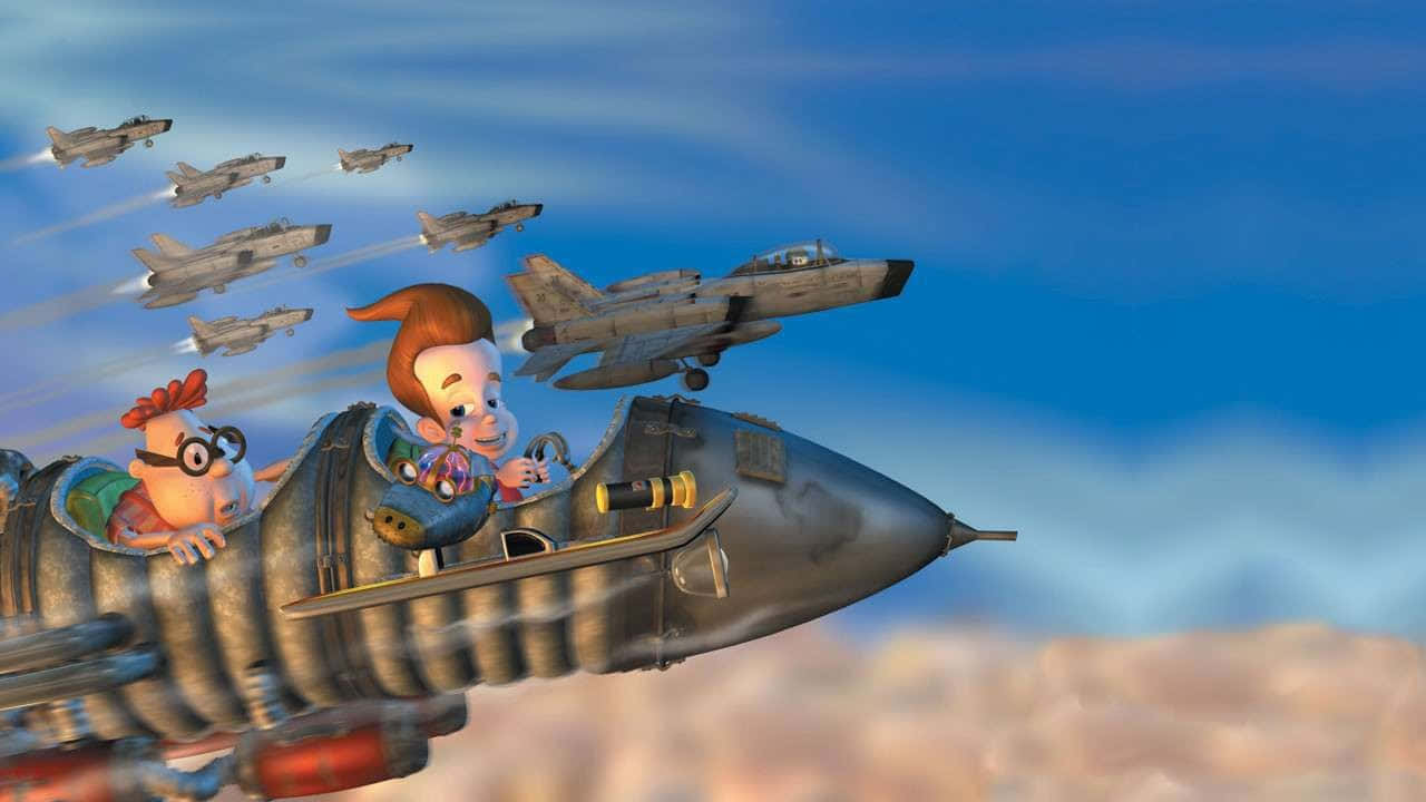 Jimmy Neutron Boy Genius Flying With Fighter Jets Wallpaper