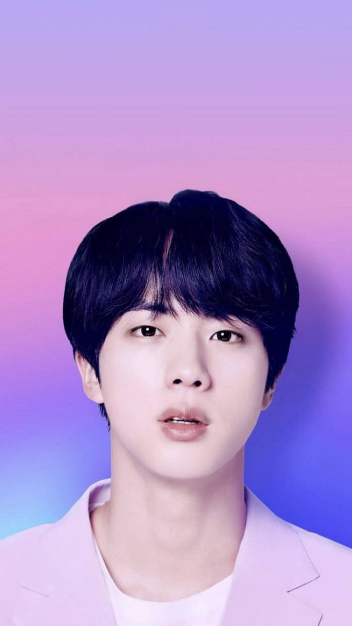 JIN BTS sød sort hår blå og pink design tapet Wallpaper