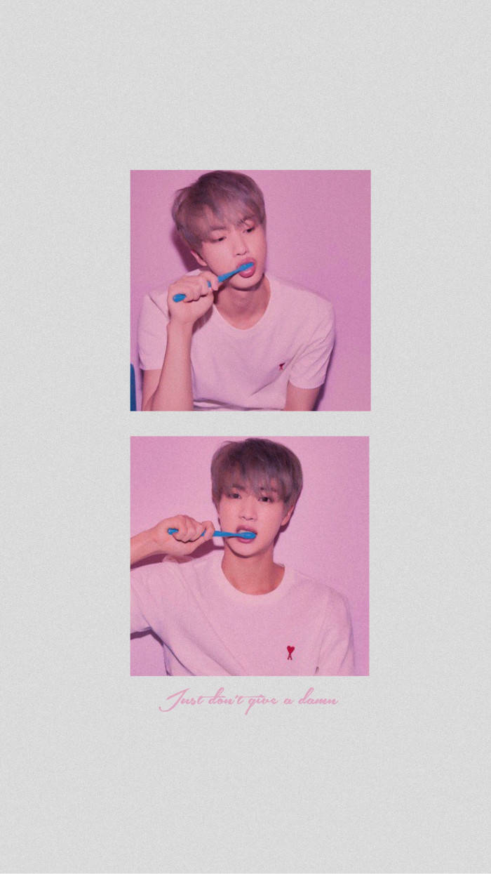 Jin BTS Cute Brushing Teeth Wallpaper