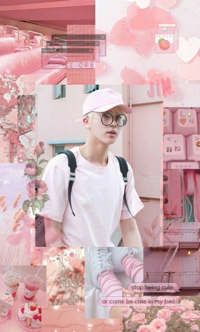 Jin BTS Sød Pink Tema Wallpaper