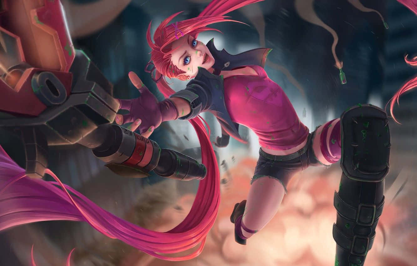 Jinx, the Loose Cannon, striking a flashy pose on the battlefield