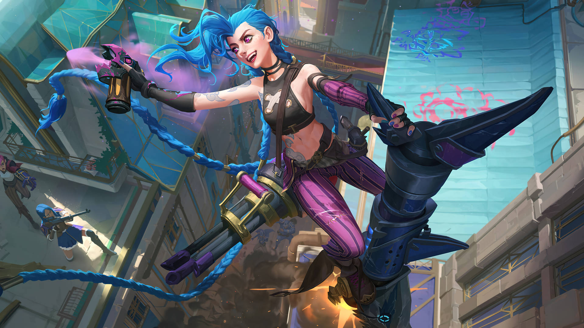 Jinx Arcane Escaping By Rocket Background