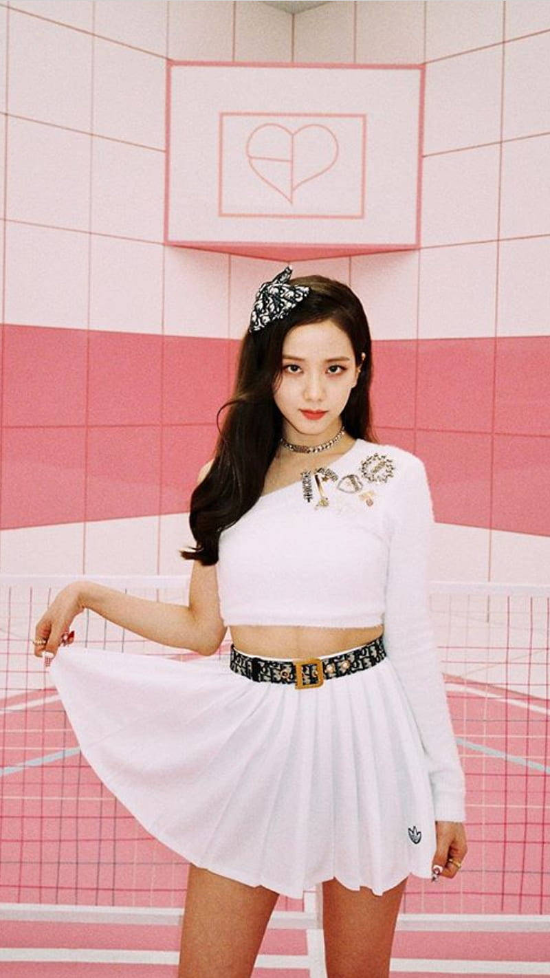 Download Jisoo Cute Holding Her Skirt Wallpaper | Wallpapers.com