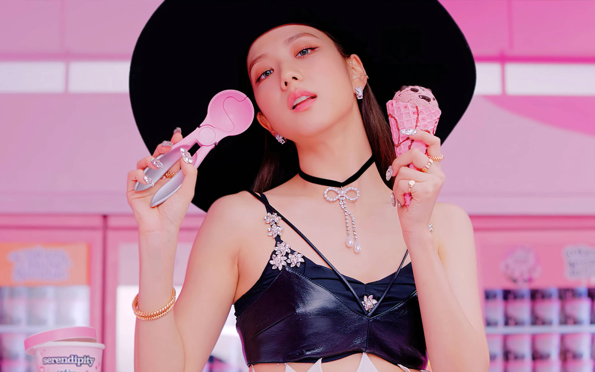 Jisoo Cute With Ice Cream Wallpaper