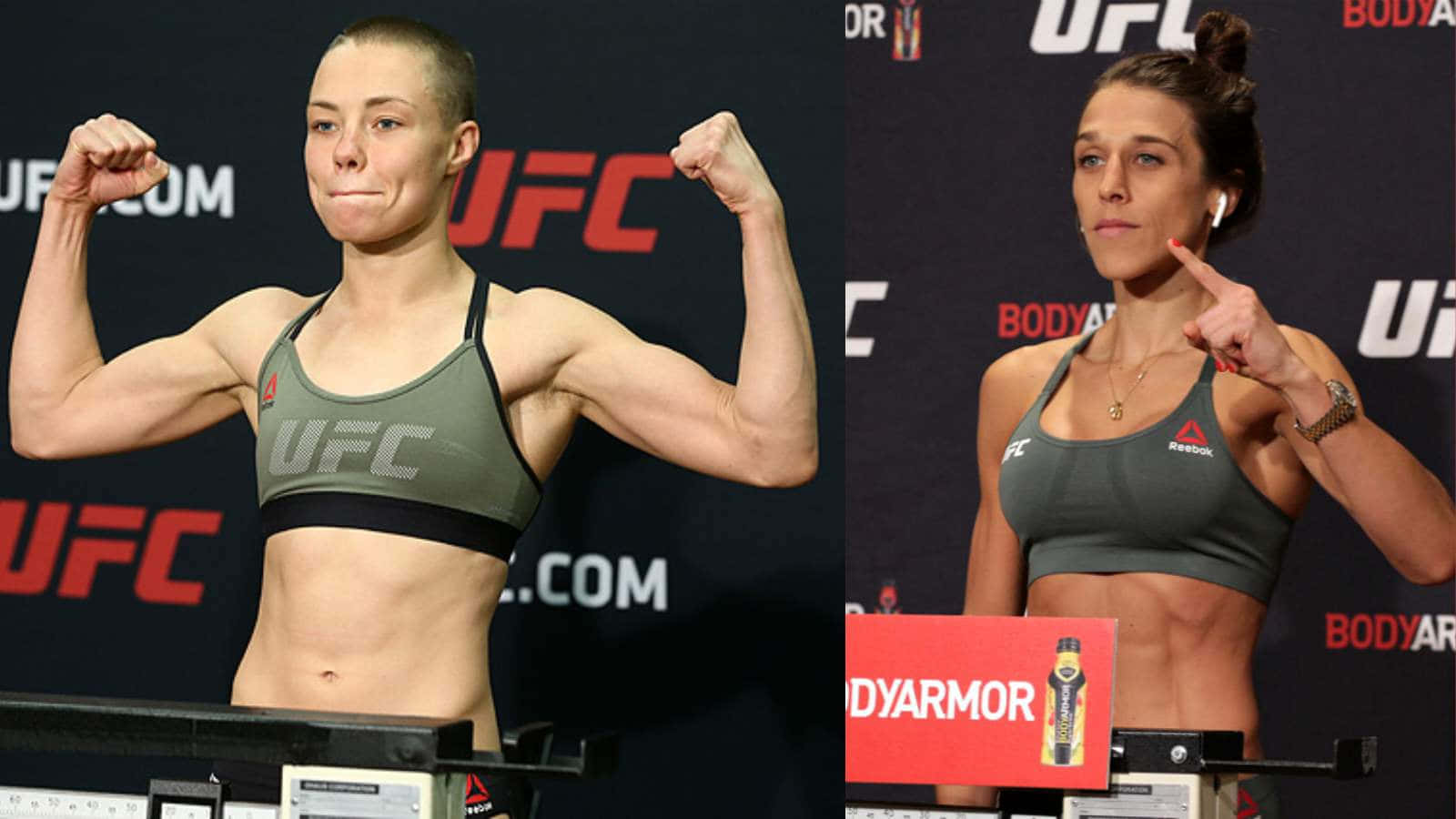 Joanna Jedrzejczyk and Rose Namajunas in intense UFC competition. Wallpaper