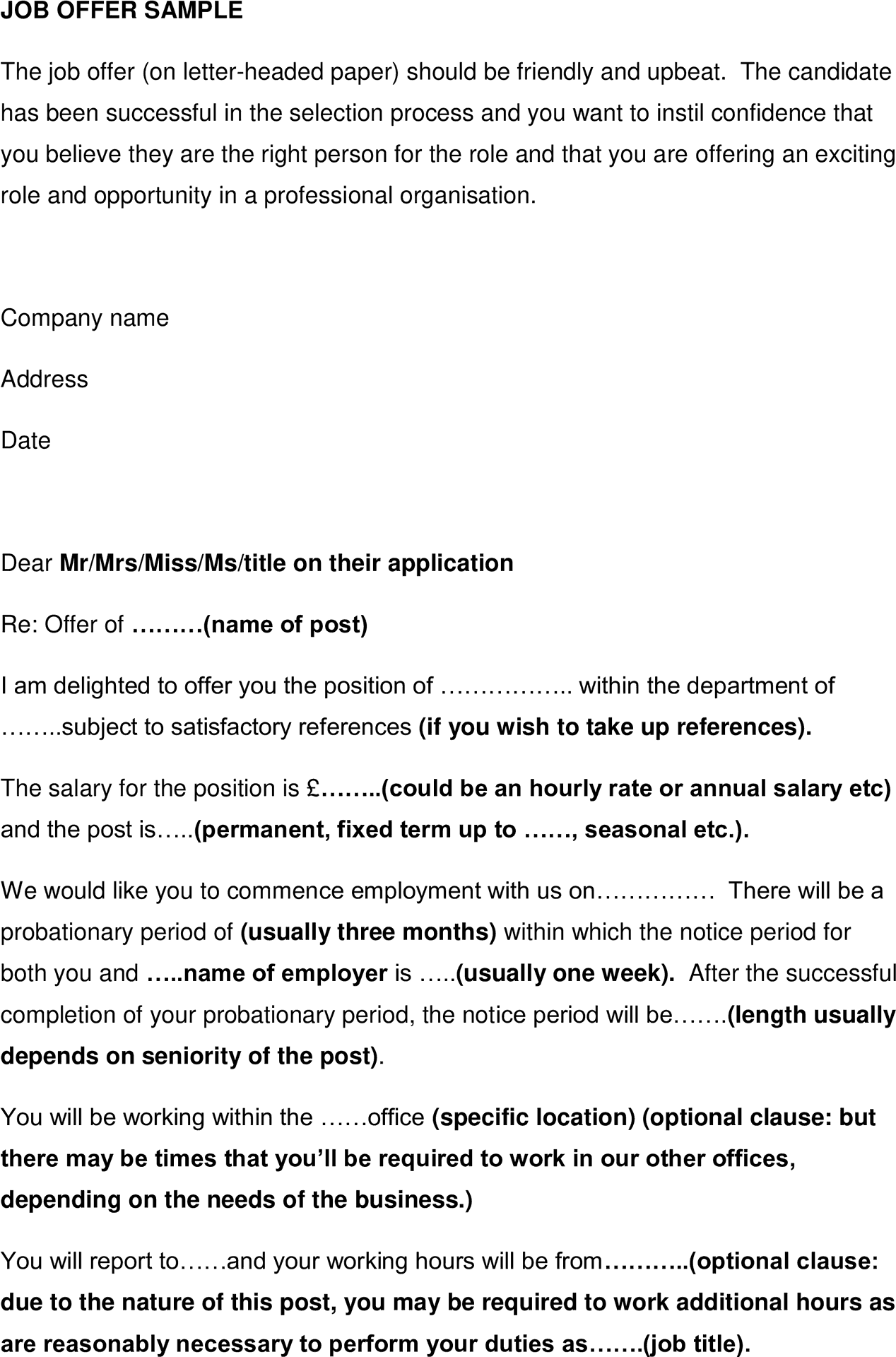 Job Offer Letter Template Sample PNG