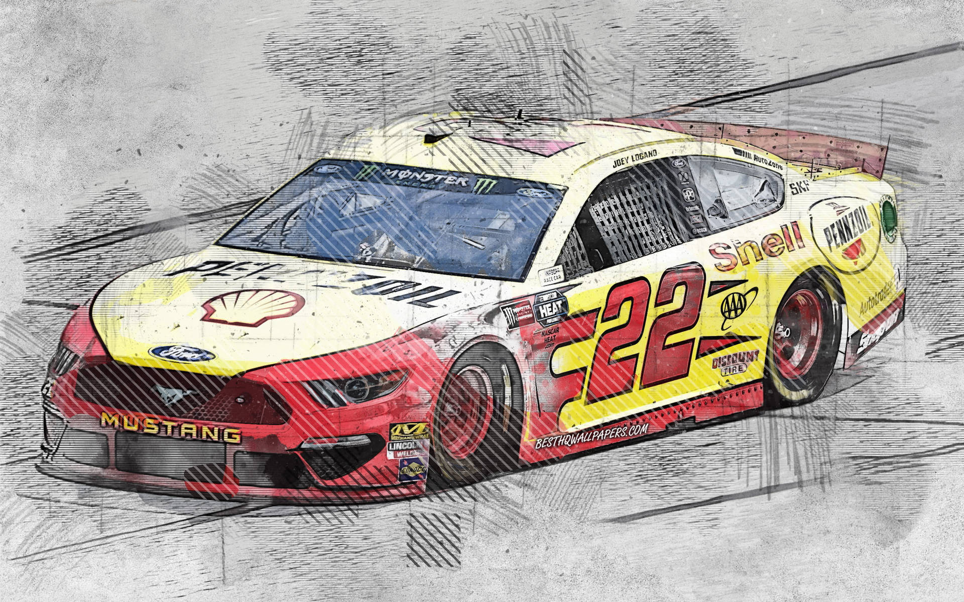 Joey Logano Racing Car Sketch Wallpaper