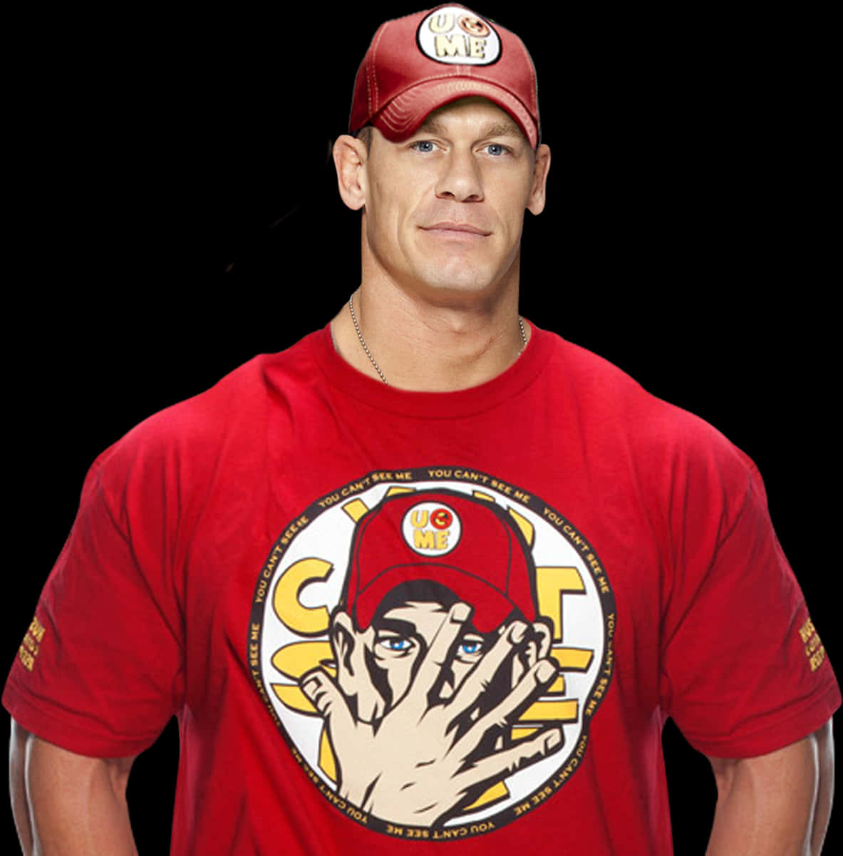 John Cena Red Shirtand Cap PNG