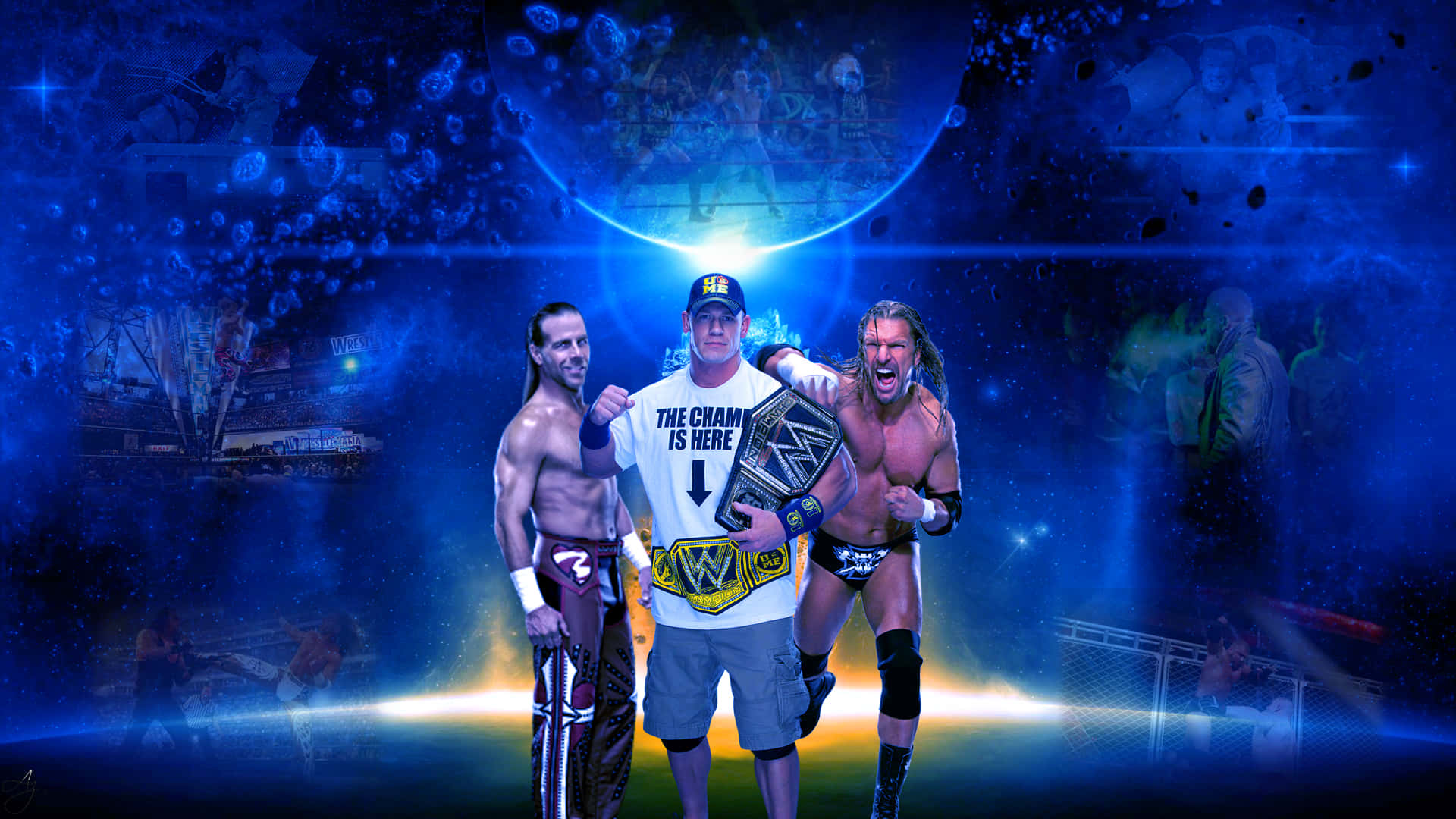 Johncena Con Triple H E Shawn Michaels Sfondo