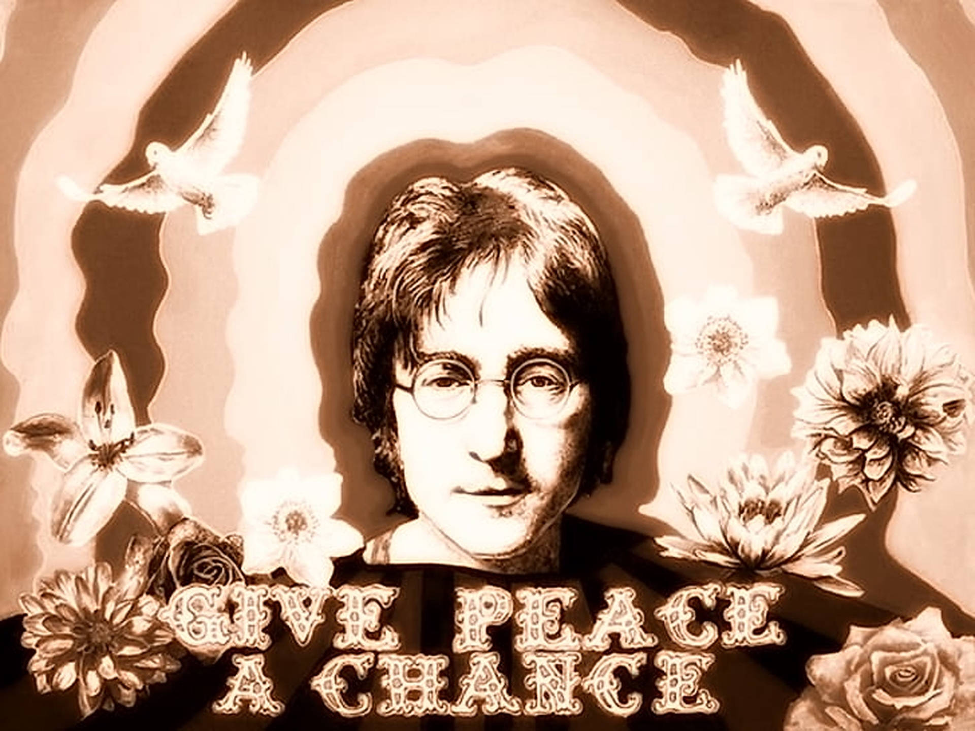 John Lennon Sepia Effect Art Wallpaper